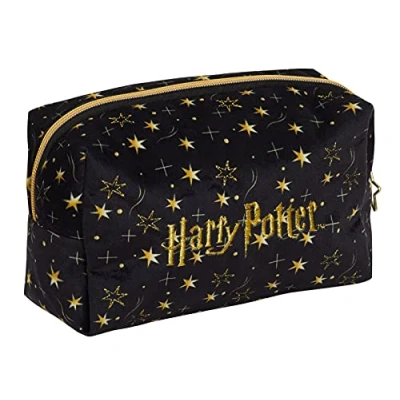 Afbeelding van Harry Potter make uptas voor vrouwen en meisjes, dubbelzijdig zwart etui cosmetica toiletartikelen, reisaccessoires, cadeau van de relieken dood., zwart/goud, Cosmetische tas