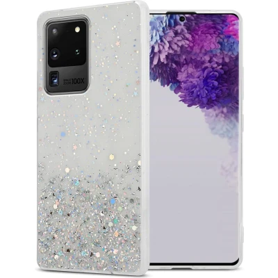 Afbeelding van Cadorabo Hoesje geschikt voor Samsung Galaxy S20 ULTRA in Transparant met Glitter Beschermhoes van flexibel TPU silicone fonkelende glitters Case Cover Etui