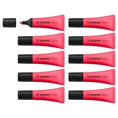 Afbeelding van STABILO NEON Markeerstift Unieke Tube Vorm Roze Doos 10 Stuks