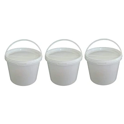Afbeelding van Set van 3 emmers à liter met wit deksel, stapelbare melkemmer/opslag, honingemmer, kunststof emmer levensmiddelengoedkeuring, voedselcontainers, lege voor meel,