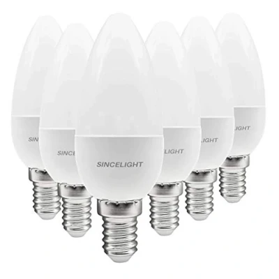Afbeelding van E14 LED kaarslamp, vorm B35 met melkachtige diffuser, 5 watt, neutraal wit 4000K &amp; RA≈92 hoge kleurweergave, 500 lumen≈50 W equivalent, niet dimbaar SES kleine Edison schroef, verpakking van 6 stuks