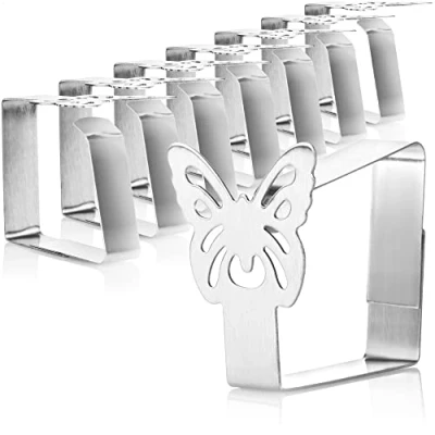 Afbeelding van COM FOUR® 8 x premium tafelkleedklemmen van roestvrij staal, stoffen houders voor tafellinnen, tafelklemmen binnen en buiten, metalen clips (08 stuks/vlinder)
