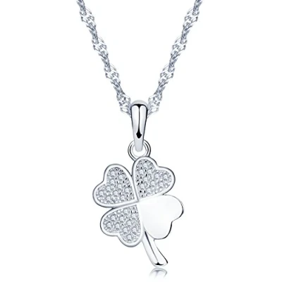 Afbeelding van Yumilok Sieraden Halsketting en hanger voor dames meisjes, 925 Zilver, klaverblad versierd met zirkoon, Y halsketting, Sterling zirkonia, Zirkonium