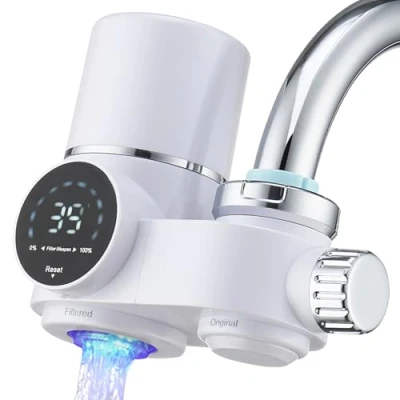 Afbeelding van HOMELODY Drinkwaterfilter, waterfilterkraan met led display, verwijdert chloor, zware metalen en slechte smaak, antikalkfilterkraan blauw licht voor de keuken (1
