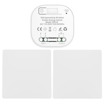 Afbeelding van Cerhot EU draadloze schakelaar zonder batterijen, schakelaarset, zelfvoorzienend, draadloos, batterij, radio, afstandsbediening, thuisverlichting, (EU 1Gang 2V1b)