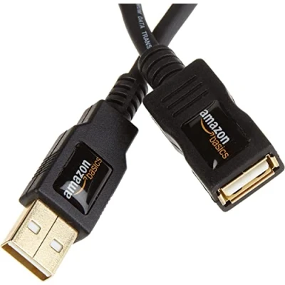 Afbeelding van Amazon Basics USB A 2.0 mannelijke naar vrouwelijke verlengkabel voor printer, muis en toetsenbord, 480 Mbps overdrachtssnelheid, 1,98 m, zwart