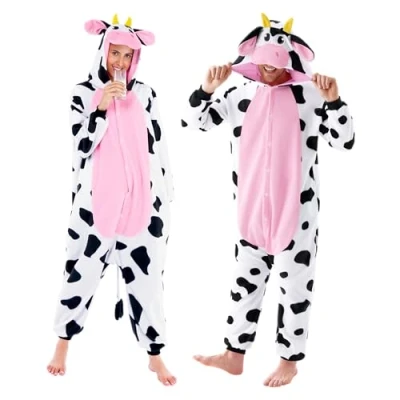 Afbeelding van Spooktacular Creations Uniseks pyjama voor volwassenen, eendelig pluche pak, koeiendierkostuum, Meerkleurig