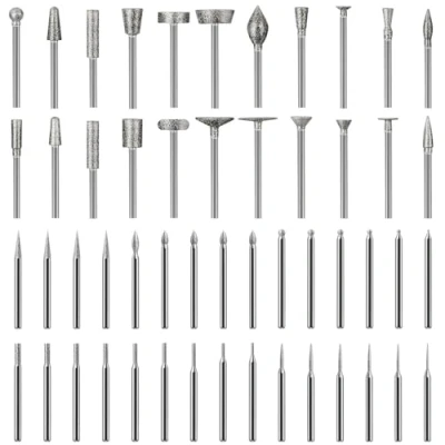 Afbeelding van 52 stuks diamantfrezen, compatibel met Dremel schuurbits, roterende accessoires 3 mm schacht, voor glas, edelsteen, detailpolijsten, graveren en boren