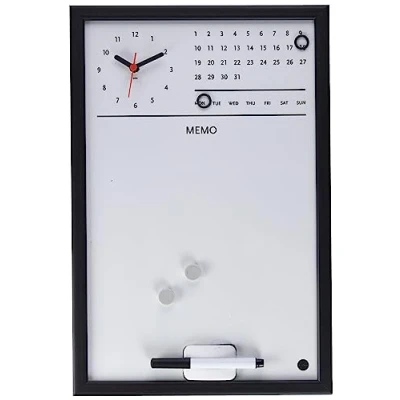 Afbeelding van Bi Office Magneetbord, droog afwisbaar, met klok/weekplanner, 30 x 45 cm, zwart