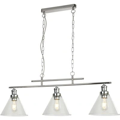 Afbeelding van Piramide hanglamp, chroom, glas, 3 lamps, 95 cm, E27