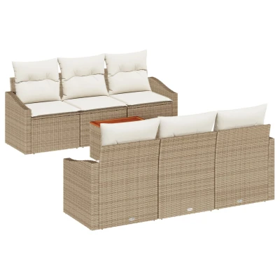 Afbeelding van vidaXL 7 delige tuinsofa set met kussens Beige Poly Rattan Acacia