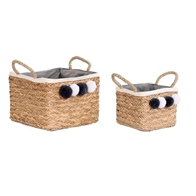 Afbeelding van Basket spelset DKD Home Decor Natuurlijk Natuurlijke Vezel Pompons 33 x 25 cm 2 Onderdelen