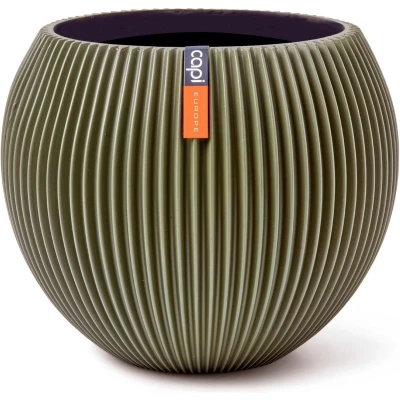 Afbeelding van Capi Europe Vaas bol Groove Colours 12x10 Groen Opening Ø8.5 Bloempot voor binnen 5 jaar garantie BGVGN109 Schotel en buiten Milieuvriendelijk Sterk licht Met drainagesysteem