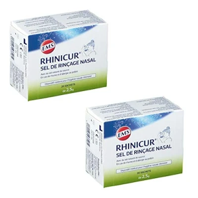 Afbeelding van RHINICUR spoelzout met een mengsel van minerale zouten 5% natuurlijk zout Ems 2 dozen elk 20 zakjes (2)