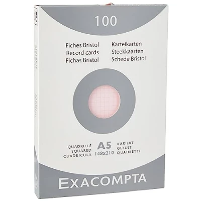 Afbeelding van Exacompta 13238E 100 indexkaarten, hersluitbaar, 14,8 x 21 cm, 5 5, ongeperforeerd, roze