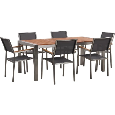 Afbeelding van Beliani GROSSETO Tuinset voor 6 Lichte houtkleur RVS
