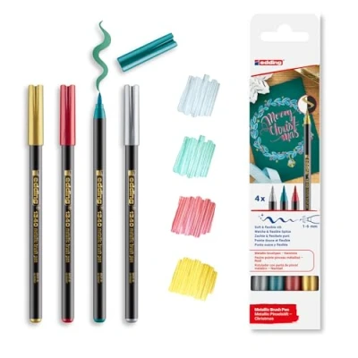 Afbeelding van Edding Metallic Brushpen Christmas E 1340, Assorti, Set Van 4 Stuks