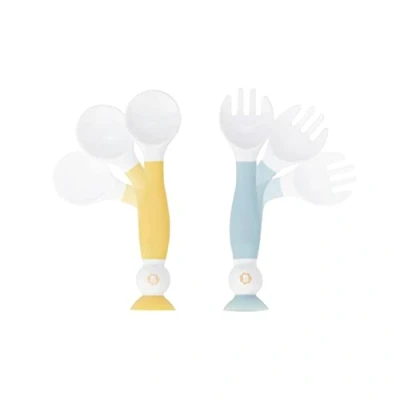 Image de Badabulle Couverts d&#039;apprentissage flexibles pour bébé, Cuillère et Fourchette ergonomiques, 6m+