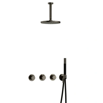 Afbeelding van Hotbath Cobber Regendoucheset IBS70 Verouderd ijzer Staaf handdouche 20cm Hoofddouche 15cm Plafondbuis Handouche met wandhouder