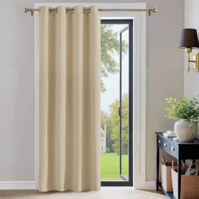 Afbeelding van Pony Dance gordijn met oogjes Raamdecoratie, gordijnen, thermische isolatie, zonwering en UV stralen voor slaapkamer, 132 x 210 cm, 1 stuk, geel/beige