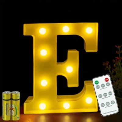 Afbeelding van HONPHIER® Lichtgevende letters, letterlamp, alfabet, lichtlamp, led, afstandsbediening, decoratie, werkt op batterijen, voor feest, bruiloft, Kerstmis, huis, bar, decoratie (E)