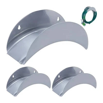 Afbeelding van Relaxdays Set van 3 wandhouders voor tuinslang 30 m 1/2 inch, metaal, grijs