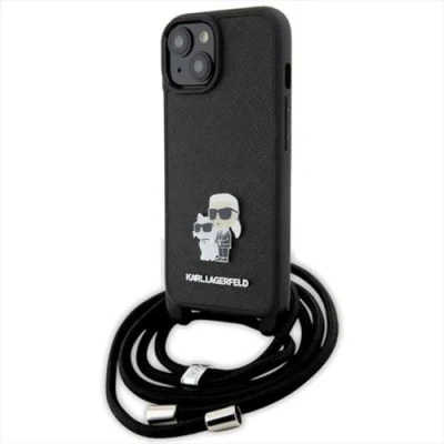 Afbeelding van iPhone 15 Backcase hoesje Karl Lagerfeld Effen Zwart Kunstleer