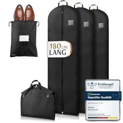 Afbeelding van Bruce.® 3 kledinghoezen (180 x 60 cm), hoogwaardige herenkostuumhoes voor kleding, ademende kledinghoes reizen en opbergen