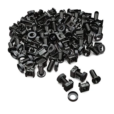 Afbeelding van deleyCON 50 x kooimoeren M6 schroevenset voor netwerkkasten set van 20 stuks patchpanelen rekken behuizing servers 19 inch 10 stalen montageset, zwart