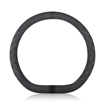 Afbeelding van Ergocar D vorm auto stuurhoes suède microvezel winter warm ademend sport stuurwiel beschermer antislip voor diameter 38 cm (15 inch) (zwart)
