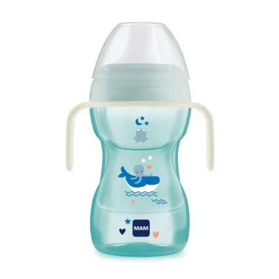 Afbeelding van MAM Fun to Drink Cup Night met lichtgevende handgrepen en harde snavel, 8 maanden, 270 ml, lichtblauw