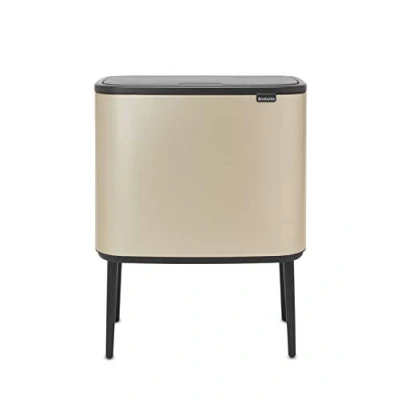 Afbeelding van Brabantia Bo Touch Bin Recycle Prullenbak Met Deksel Op Pootjes 3 X 11 Liter Beige