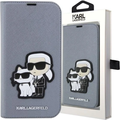 Afbeelding van Karl Lagerfeld KLBKP14SSANKCPG hoesje voor iPhone 14 boekenkast zilver Saffiano Karl&amp;Choupette