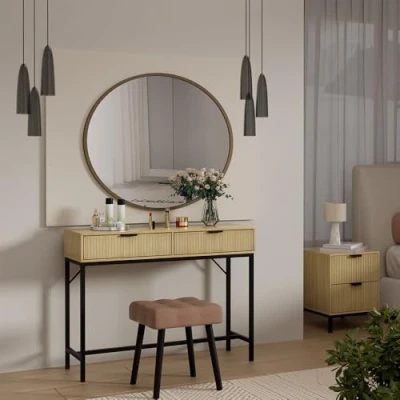 Afbeelding van Vicco Opmaaktafel Lennox, Eiken/Zwart, 100 x 75 cm met 2 laden