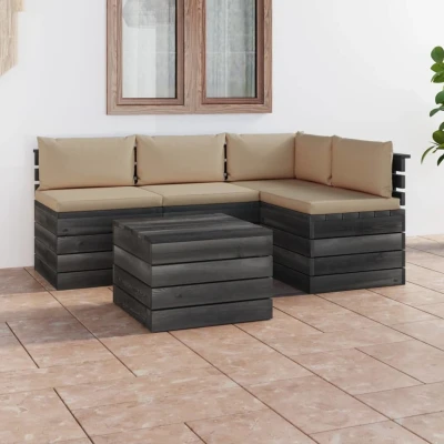 Afbeelding van 5 delige Loungeset met kussens pallet massief grenenhout