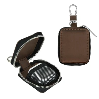 Afbeelding van kwmobile nubuck kunstleder etui voor draadloze oordopjes geschikt AppleAirpods 1 / 2 3 Pro hoesje Headset tasje 5 x cm Beschermhoes met rits in bruin