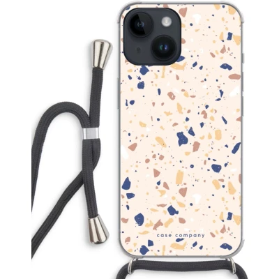 Afbeelding van Case Company® hoesje met Koord geschikt voor iPhone 14 Terrazzo N23 Telefoonhoesje Zwart Extra Bescherming aan alle Kanten en Over de Schermrand