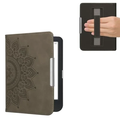Afbeelding van kwmobile ereader hoesje van kunstleer geschikt voor Kobo Clara BW / Colour Met magneetsluiting In grijs Opkomende Zon design