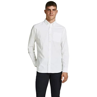 Image de JACK &amp; JONES Jprbrook Oxford Shirt L/S Noos Homme, White/Fit:slim Fit, XS