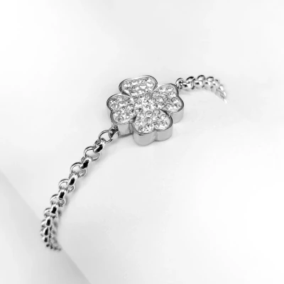 Afbeelding van Ponytail&amp;Co Armband Klaver met cz Steentjes Staal 15+5cm