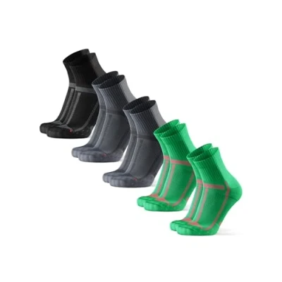 Afbeelding van DANISH ENDURANCE Hardloopsokken, lange afstand, anti blaren, ondersteuning van de voetboog, heren en dames, 5 stuks, Veelkleurig (1 x zwart/grijs, 2 grijs/zwart, groen) 39 42