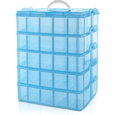 Afbeelding van Belle Vous 5 Laags Hoge Blauw Transparante Plastic Stapelbare Opslag Doos Aanpasbare Compartiment slots Maximaal 50 Compartimenten Container Voor het Opslaan van Speelgoed, Sieraden, Kralen