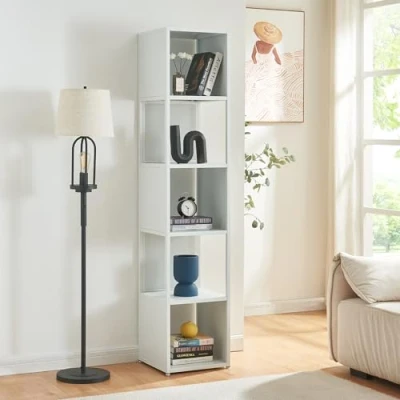 Afbeelding van Boekenkast Finspång met 5 vakken 185x38x38 cm wit [en.casa]