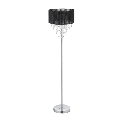Afbeelding van Relaxdays staande lamp kristallen stoffen lampenkap zwarte vloerlamp E27 fitting