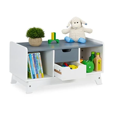 Afbeelding van Relaxdays kinderkast voor speelgoed opbergkast kinderkamer lage speelgoedkast 4 vakken