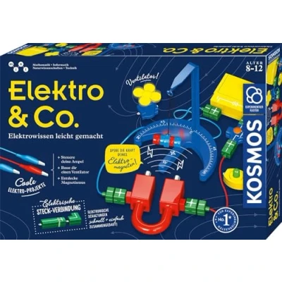 Afbeelding van KOSMOS 620639 Elektro &amp; Co. Wissen leicht gemacht, Einsteiger Experimente zu Strom, Magnete, Magnetismus, Ampel steuern, Ventilator bauen, Experimentierkasten für Kinder ab 8 14 Jahre