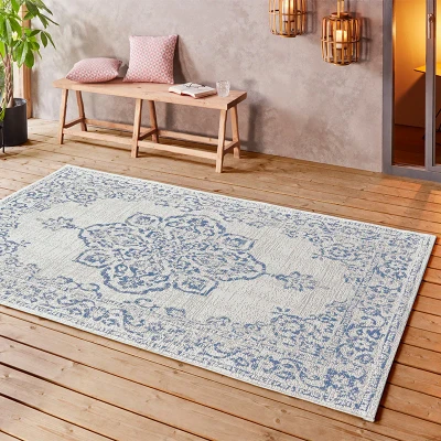 Afbeelding van Binnen &amp; Buiten Tapijt/Vloerkleed Vintage Tilos Crème/blauw 160x230 Cm