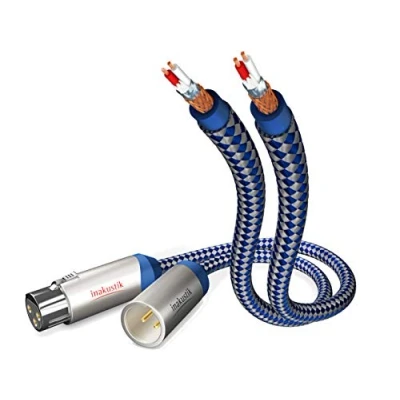 Afbeelding van inakustik 00405007, hoogwaardige stereo audiokabel (XLR) voor krachtig en dynamisch geluid door hoog kopergehalte, 0,75 m in blauw/zilver, dubbel afgeschermd, stekker