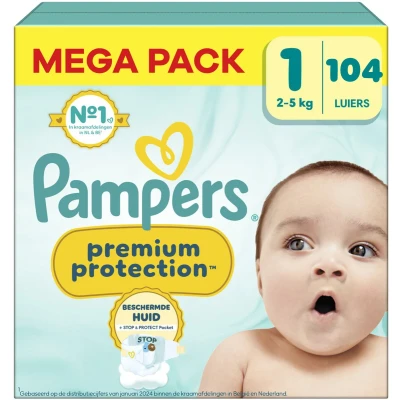 Afbeelding van Pampers Premium Protection luiers, maat 1, 2 5 kg, 4 pack (4 x 26 stuks)