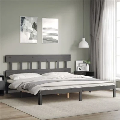 Image de vidaXL Cadre de lit avec tête gris 200x200 cm bois massif